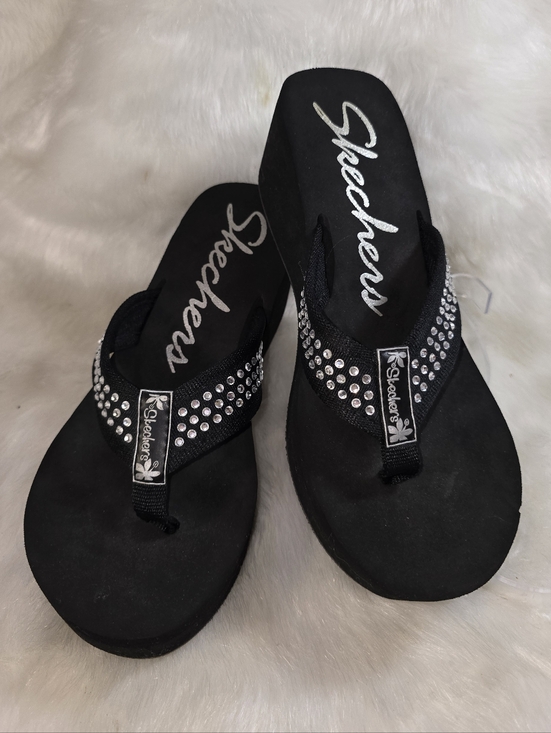 Skechers Shoes - Skechers Black Rhinestone Chunky Foam Wedge Sandals